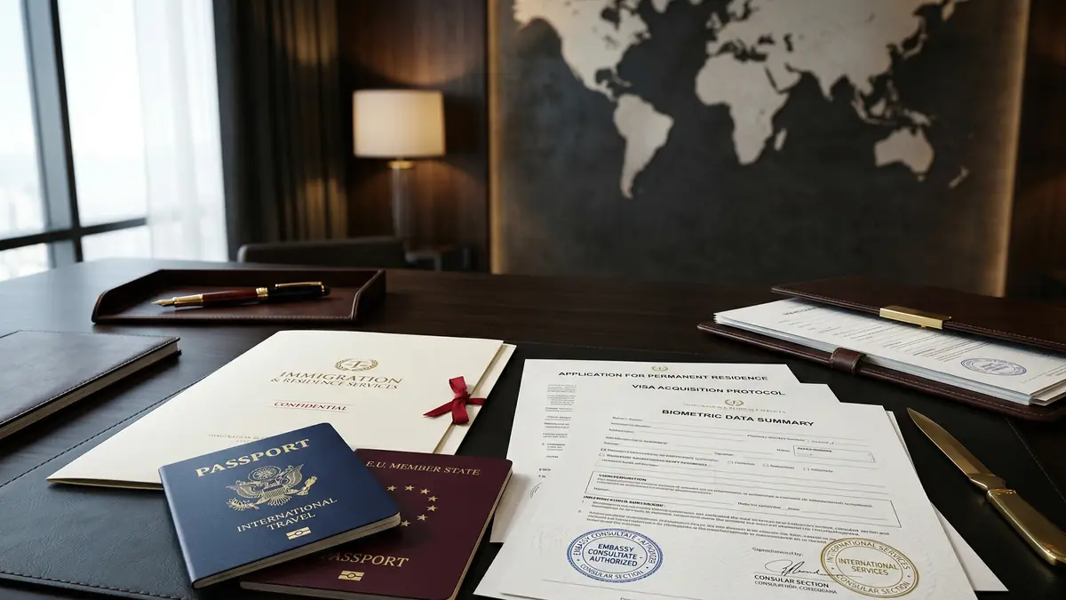 Immigration folder with passports and application forms